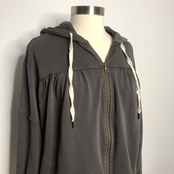 Young Fabulous & Broke Medium M Gray Ruched Full Zip Sweatshirt French Terry - Picture 4 of 8